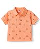 Zero Sinker Knit Half Sleeves Polo T-Shirt with Car Print - Peach