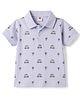 Zero Sinker Knit Half Sleeves Polo T-Shirt with Car Print - Silver
