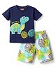 Babyhug Cotton Knit Half Sleeves T-Shirt & Shorts Night Suit With Leaf & Dino Print - Blue
