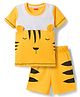 Babyhug Cotton Knit Half Sleeves T-Shirt & Shorts Night Suit With Tiger Print & Applique - Yellow