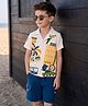 OLLINGTON ST. Cotton Knit Half Sleeve Resort Collar Printed Shirt & Shorts Set -Multicolour & Teal