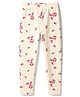 Pine Kids Cotton Lycra Knit Full Length Floral Printed Leggings With Stretch - Ivory