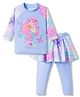 KIDLINGSS Full Raglan Sleeves Mermaid Printed 2 Piece Top & Leggings With Attached Skirt - Light Blue