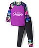 KIDLINGSS Full Sleeves Summer Text Printed 2 Piece Swimsuit - Purple