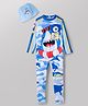 KIDLINGSS Full Sleeves Shark Designed Legged Swimsuit With Cap - Blue