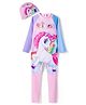 KIDLINGSS Full Sleeves Unicorn Printed Swim Suit With Cap - Pink