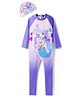 KIDLINGSS Full Sleeves Mermaid Printed Swim Suit With Cap- Purple