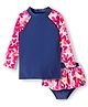 KIDLINGSS Full Raglan Sleeves Floral Printed Two Piece Swimsuit Set - Navy Blue
