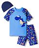 KIDLINGSS Half Sleeves Dinosaur Printed 2 Piece Swimsuit With Cap Set - Blue