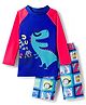 KIDLINGSS Full Raglan Sleeves Dinosaur Printed 2 Piece Swimsuit - Blue & Red
