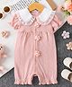Mark & Mia Cotton Half Sleeves Peter Pan Collared Romper With Floral Applique - Pink