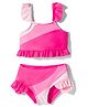 KIDLINGSS Frill Sleeves Colour Blocked 2 Piece Swimsuit - Dark Pink