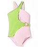 KIDLINGSS Sleeveless Color Block V Cut Swimsuit - Pink & Green