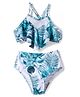 KIDLINGSS Sleeveless Leaves Printed 2 Piece Swimsuit - White & Green