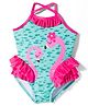 KIDLINGSS Sleeveless Flamingo Printed Ruffled Detailed Swimsuit - Green