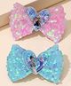 Yellow Bee Set Of 2 Disney Frozen Featuring Elsa & Anna Bow Applique Detailed Sequins Embellished Hair Clips - Blue & Pink