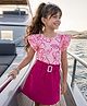 OLLINGTON ST. Set Of Cotton Knit Floral Printed Half Sleeve Top &  Skirts Set With Belt - Pink
