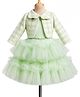 Enfance Net Woven Full Sleeves Checked Jacket With Flared Layered Party Dress - Light Green