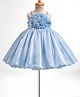 Enfance Woven Sleeveless Flower Applique Party Dress - Blue