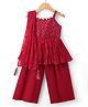 Enfance Satin Woven Sleeveless Kurti Plazzo Set & Dupatta With Sequin Detailing - Wine
