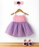 Enfance Woven Sleeveless Triangle Pattern Party Dress With Headband & Booties - Lavender