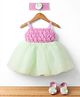 Enfance Woven Sleeveless Triangle Pattern Party Dress With Headband & Booties - Peach