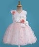 Enfance Net Woven Sleeveless Flower Applique Party Dress - Peach