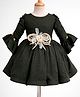 Enfance Woven Full Sleeves Rose Applique Party Dress - Dark Green