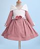Enfance Woven Cold Shoulder Full Sleeves Flower Applique Party Dress - Light Pink