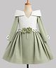 Enfance Woven Cold Shoulder Full Sleeves Flower Applique Party Dress - Light Green