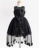 Enfance Net Woven Sleeveless Flower & Bow Applique Party Dress With Veil - Black