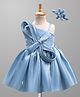 Enfance Woven Sleeveless Bow Applique Pleated Party Dress With Headband - Blue