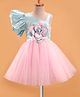 Enfance Woven One Shoulder Sleeves Flower Applique Party Dress - Pink