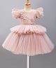 Enfance Woven Half Sleeves Butterfly & Pearl Detailed Laced Party Dress - Dark Pink