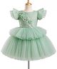 Enfance Woven Half Sleeves Butterfly & Pearl Detailed Laced Layered Party Dress With Sequin Detailing - Light Green