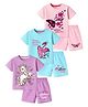 KUCHIPOO Cotton Blend Knit Pack Of 3 Half Sleeves Butterfly & Unicorn Printed Tees & Shorts Set - Pink Light Pink Blue Blue Lavender & Purple