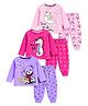 KUCHIPOO Cotton Blend Knit Pack Of 3 Full Sleeves Sea Horse & Teddy Bear Printed Tees & Pajamas Set - Light Pink Dark Pink Purple Lavender