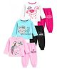 KUCHIPOO Cotton Blend Knit Pack Of 3 Full Sleeves Unicorn Flamingo & Cat Printed Tee & Joggers Set - Pink Blue & White