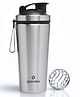 YouFit Stainless Steel Gym Shaker Bottle 750ml with Mixing Ball | Leakproof, Wide Mouth, Flip Cap, Metal Shaker for Men & Women | Silver