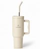 Speedex 1200ml Insulated Stainless Steel Tumbler with Handle, Straw & Cleaning Brush | Double Wall Leakproof Sipper Bottle, 24H Cold 18H Hot Travel Mug (Cream)
