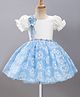 Enfance Woven Half Sleeves Floral Embroidered & Applique Party Dress - Light Blue