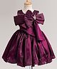 Enfance Woven Cold Shoulder Sleeves Bow Applique & Sequin Detailed Party Dress - Wine