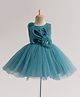 Enfance Woven Sleeveless Glitter Printed Party Dress with Floral Applique - Teal Blue