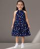 Lil' Drama Net Knit Sleeveless Hearts Printed Halter Neck Layered Dress - Navy Blue