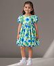 Lil' Drama Cotton Knit Half Puffed Sleeves Floral Printed Dress - Green