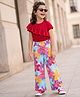 Ollington St. Sinker Knit Half Sleeve Frill Top & Floral Printed Culottes - Blue & Pink