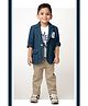 LITTLE COLLARS Cotton Woven Full Sleeves Striped Blazer With Tee & Pants Set - Blue