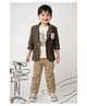 LITTLE COLLARS Cotton Woven Full Sleeves Striped Blazer With Tee & Pants Set - Green
