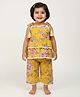 Baby Moo Cotton Woven Sleeveless Frill Detailed & Floral Printed Coordinating Top & Pants Set - Mustard