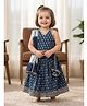 Baby Moo Cotton Woven Sleeveless Gota Lace Embellished & Floral Printed Coordinating Lehenga Choli Set With Dupatta - Blue